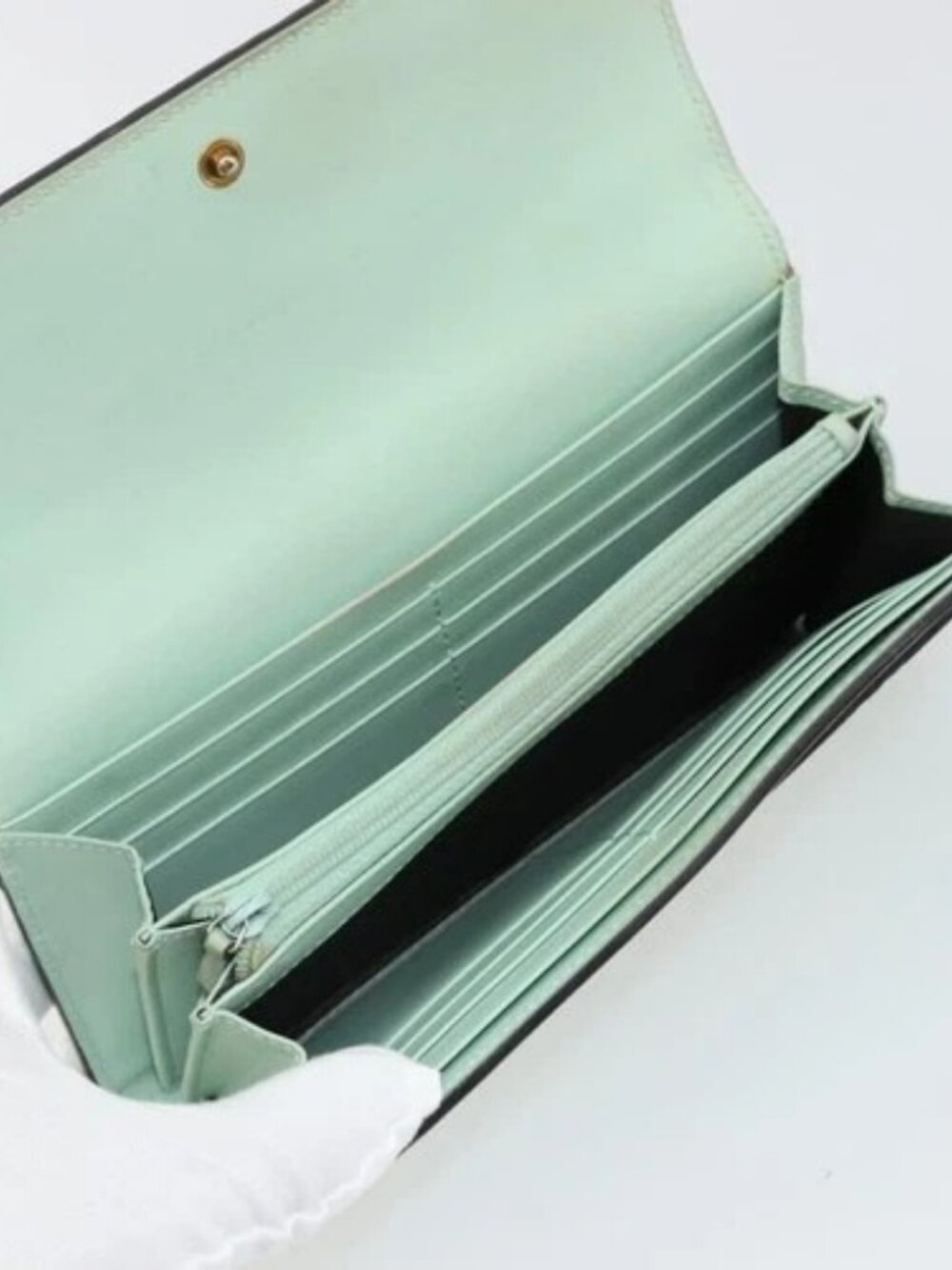 GUCCI GG Canvas Guccissima Long Wallet Leather Green Gold 548055 Auth bs35079A - Picture 7 of 16